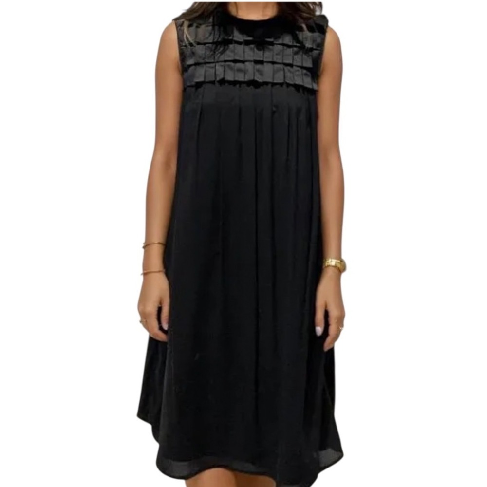 Women's 100% Silk Black Sleeveless Pleated‎ A-Line Dress Size 4 Party Cocktail